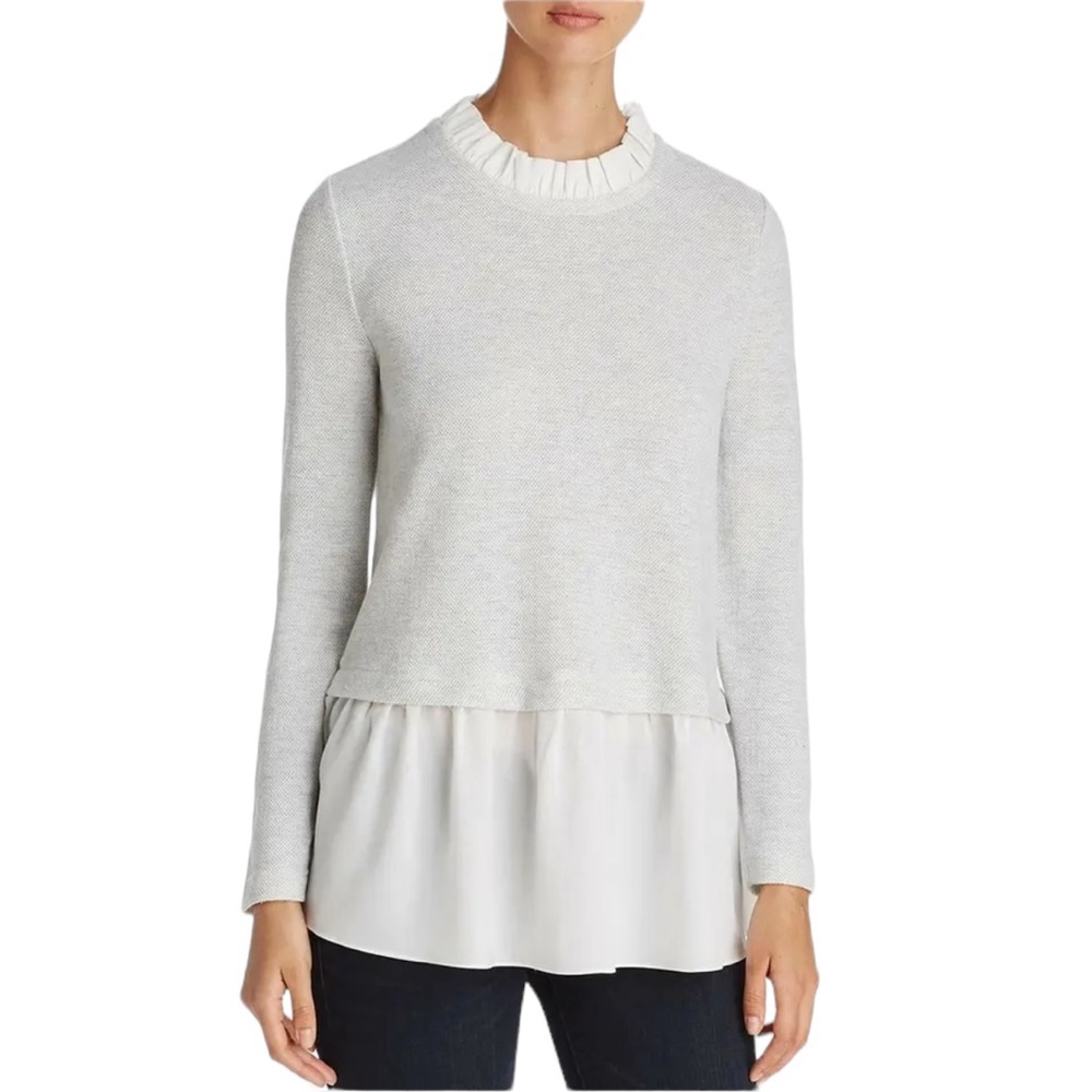 Storee Gray Layered Mock Neck Textured Sweater